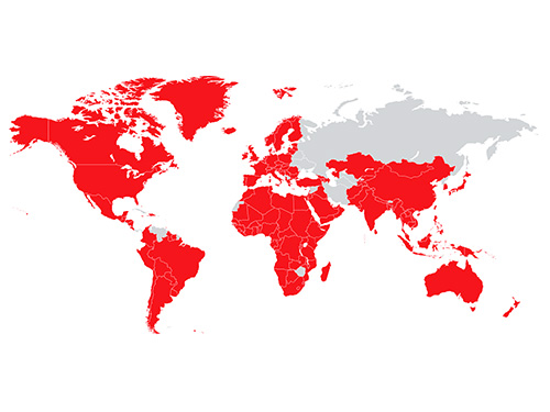 Weltkarte der aktiven S-International Länder